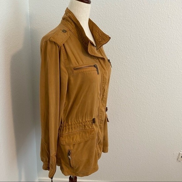 Max Jeans Suede Like Jacket Bomber Moto Safari Rust Multi Zip Pockets SZ S - Picture 3 of 16